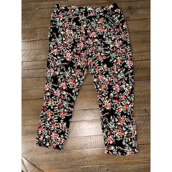 Jessica Simpson Black Floral Pull On Pants Pockets Ankle - Women's Size M - Picture 2 of 10